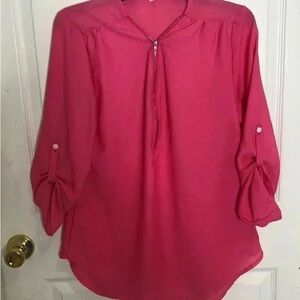 Elegant Fuchsia Blouse with Roll-Up Sleeves
